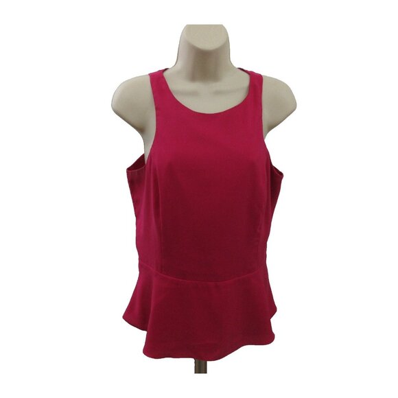 Express Womens Blouse Top Sz Medium Peplum Sleeveless Magenta Scoop Neck Zip - Picture 1 of 7